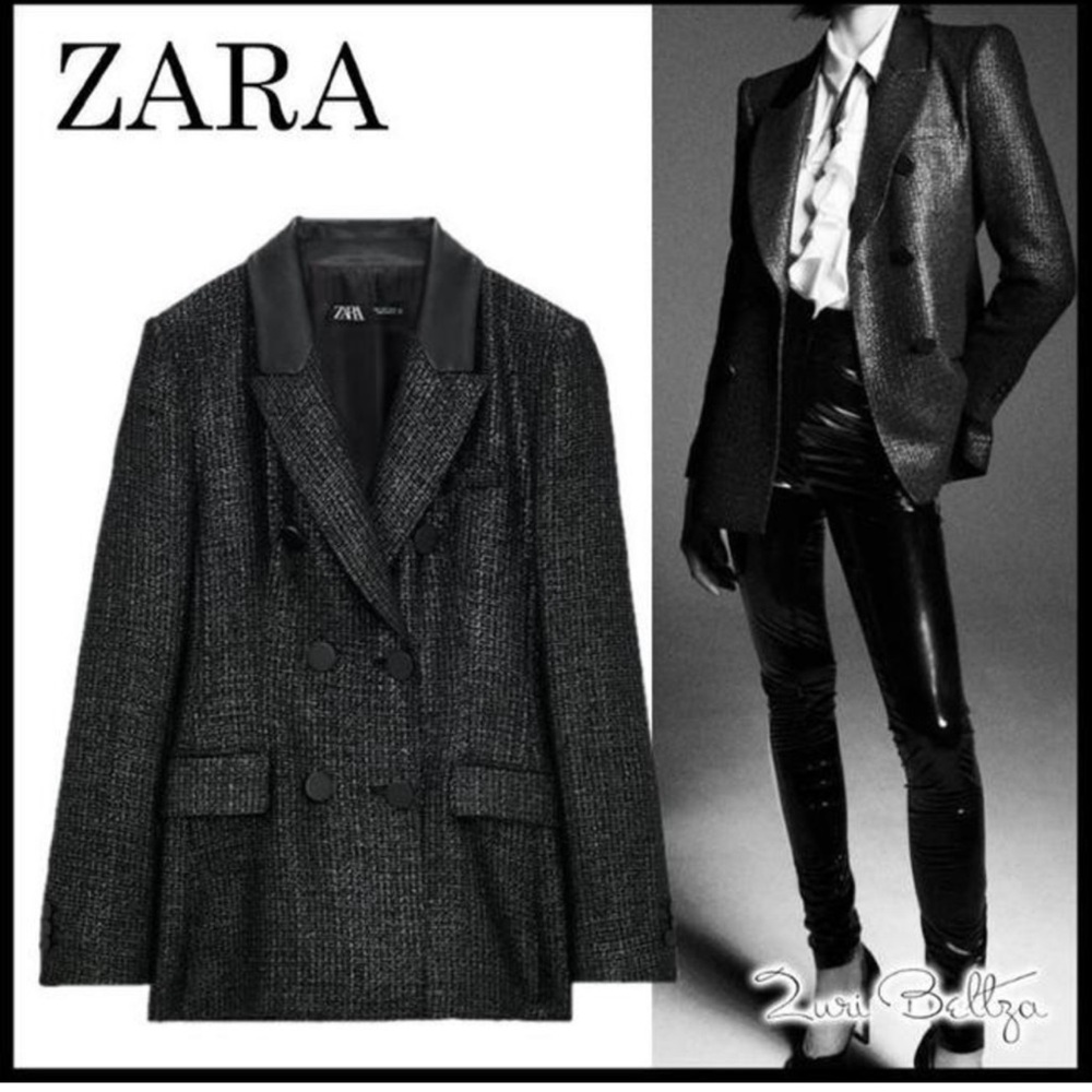 Zara Women's Black Double-Breasted Blazer